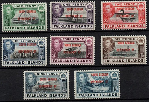 Южная Георгия острова, Надпечатки, 1944, 8 марок 